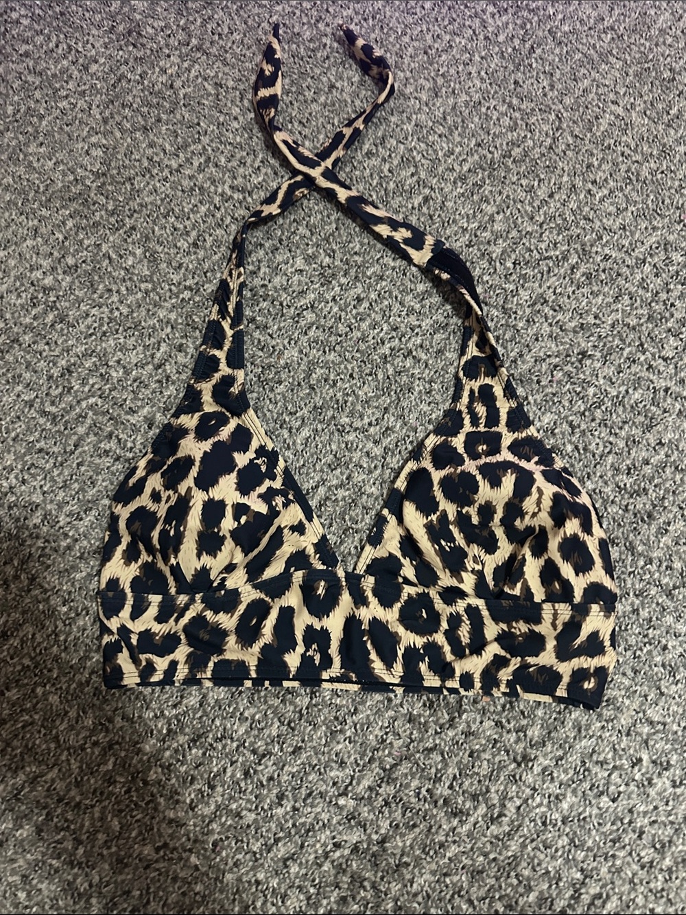 Leopard Print Halter Bikini Top - Black & Tan